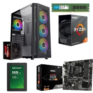 تجميعة كمبيوتر جيمنج معالج AMD Ryzen 5 5600G بوكس وMSI ماذربورد 8 جيجابايت رام  و هارد 120 جيجا  SSD كيسة جيمنج XIGMATEK + PSU 600 واط