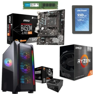 PC Gaming Bundle AMD Ryzen 5 5600G Box Processor MSI Motherboard 8GB RAM 128GB SSD Cougar MX410 Mesh Case + VTC 500W