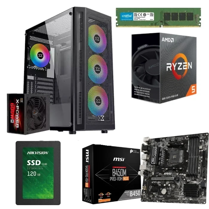 PC Gaming Bundle AMD Ryzen 5 5600G Box Processor MSI Motherboard 8GB RAM 120GB SSD XIGMATEK Gaming Case + PSU 600W