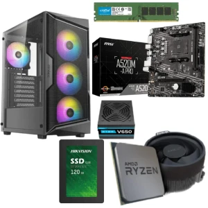 PC Gaming Bundle AMD Ryzen 5 Pro 4650G Processor MSI Motherboard 8GB RAM 120GB SSD Antec AX61Gaming Case+ Atom PSU V650