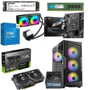 تجميعة ألعاب الكمبيوتر انتل Ci5 14600K,مع MSI PRO B760M-E رسومات RTX 4060Ti سعة 16 جيجا، رام 32 جيجا 256 جيجا SSD، مبرد 240ملم، كيسة جيمنج+ 750 واط