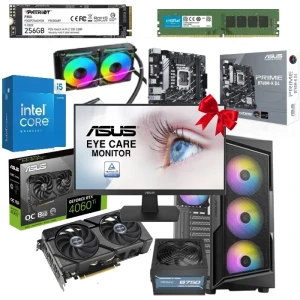 PC Gaming Bundle Intel Ci5 14600K Asus PRIME B760M-K D4, RTX 4060 Ti 8GB, 32GB RAM 256GB SSD, Waterwheel Cooling, Antec ARGB Gaming Case + 750W PSU