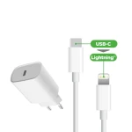 20W USC-C Power Adapter With USB-C to Lightning Cable White