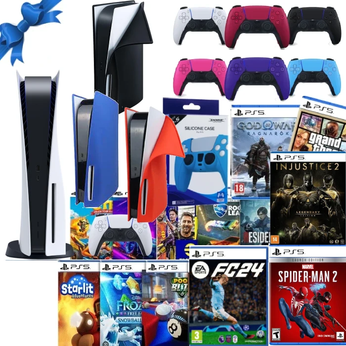 Sony PlayStation 5 CD version Console +  15 Online Games FREE, Console Silicone Case, Dual sense Silicone case and Extra Color Dual Sense