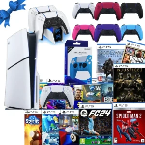 Sony Playstation 5 CD Disc Version Silm PS5 Console  + 15 Online Games FREE, DualSense Charger, Dual sense Silicone case and Extra Color Dual Sense