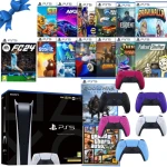 PS5 Sony PlayStation 5 Console Digital Edition + 15 Free Games, Dual Sense Charger Dock and Extra Color dual Sense